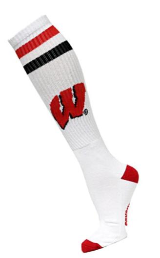 NCAA Wisconsin Badgers White Tube Socks, One Size, Red